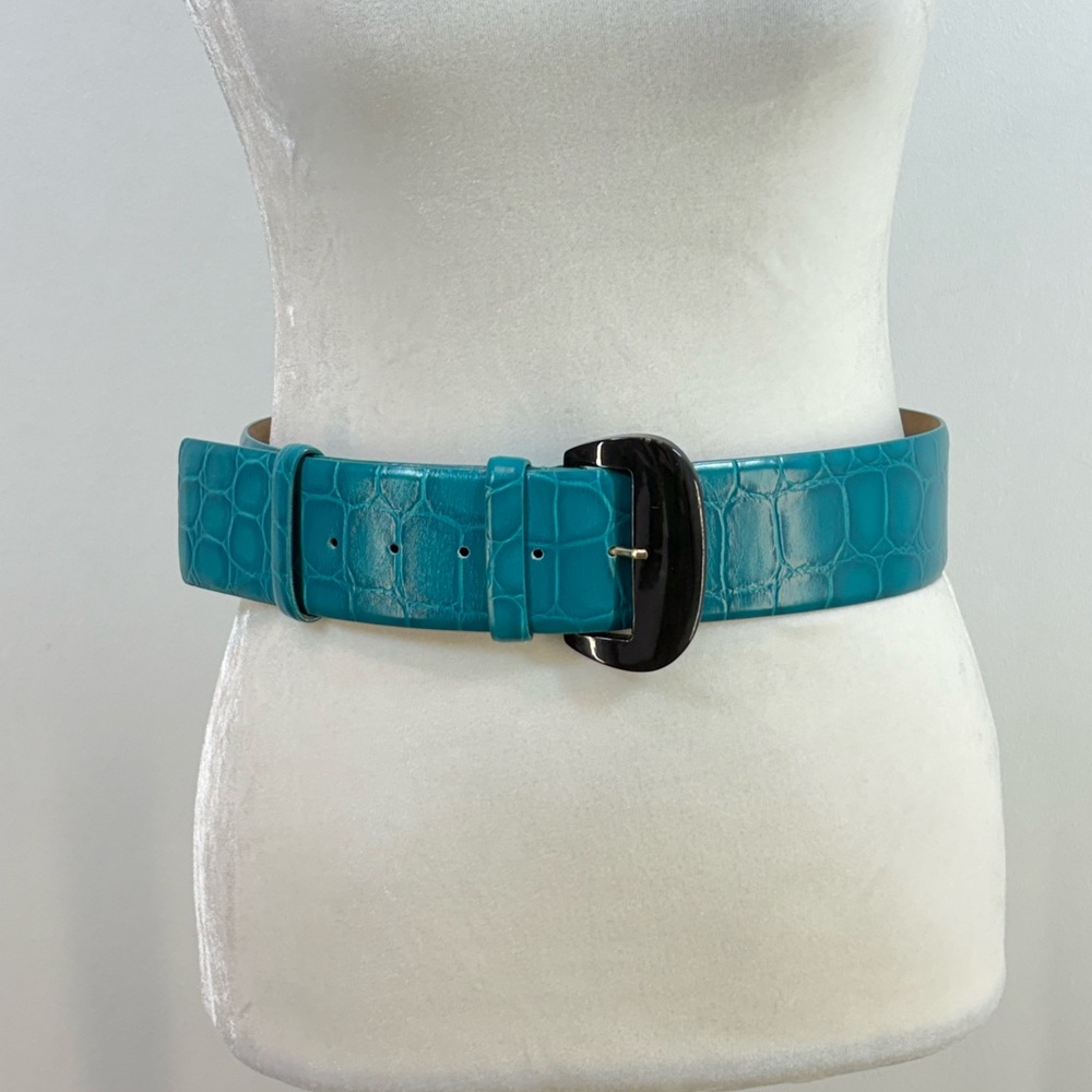 MaxMara Teal Crocodile-Patterned Belt
